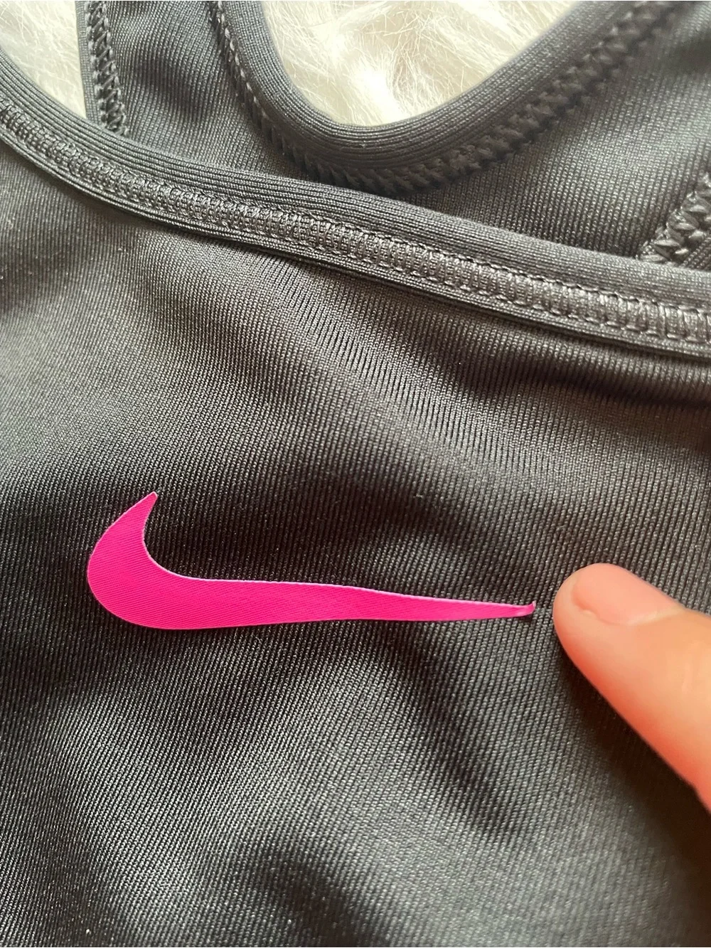 Nike sports bra dri fit black pink band women’s M medium workout racerback logo